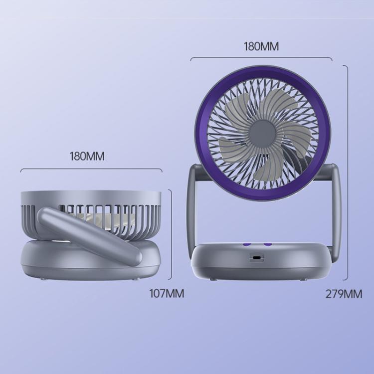 Faltbarer Luftzirkulatorventilator mit Batterieanzeige Haushalts-Desktop- und Wandventilator mit LED-Licht (Grau Lila) | Karnz