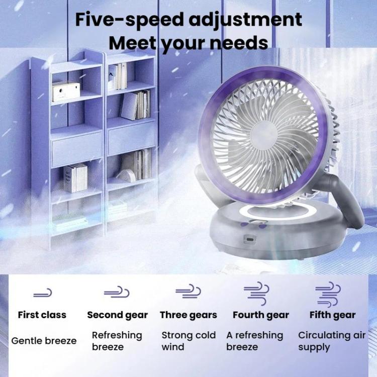 Faltbarer Luftzirkulatorventilator mit Batterieanzeige Haushalts-Desktop- und Wandventilator mit LED-Licht (Grau Lila) | Karnz