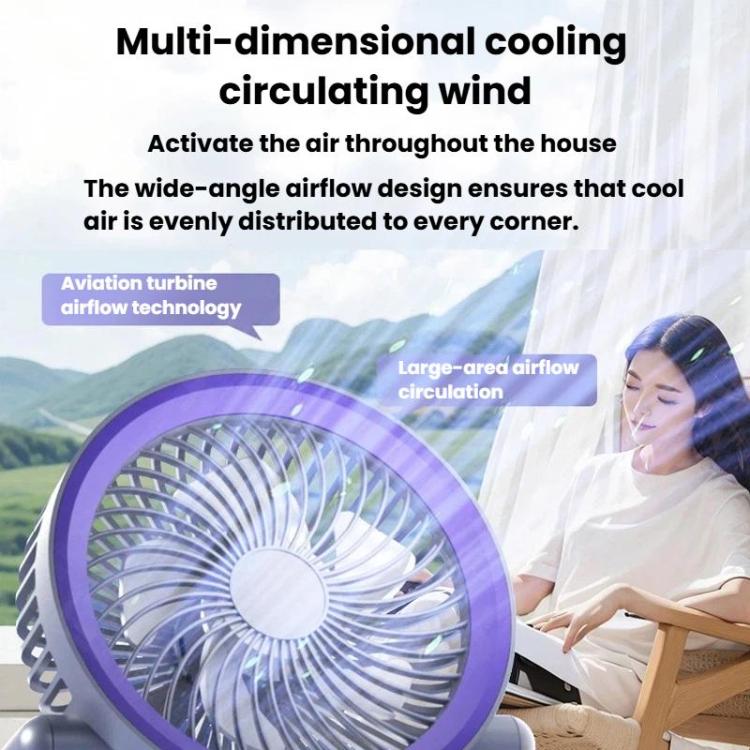 Faltbarer Luftzirkulatorventilator mit Batterieanzeige Haushalts-Desktop- und Wandventilator mit LED-Licht (Grau Lila) | Karnz