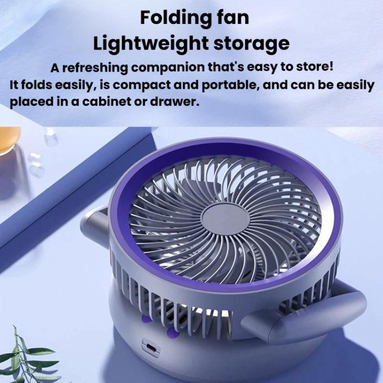 Faltbarer Luftzirkulatorventilator mit Batterieanzeige Haushalts-Desktop- und Wandventilator mit LED-Licht (Grau Lila) | Karnz
