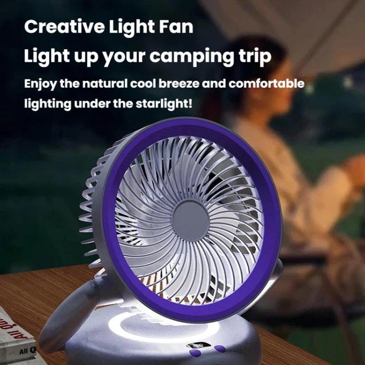 Faltbarer Luftzirkulatorventilator mit Batterieanzeige Haushalts-Desktop- und Wandventilator mit LED-Licht (Grau Lila) | Karnz