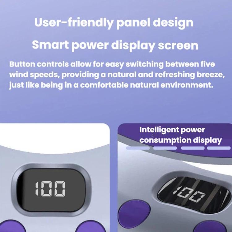 Faltbarer Luftzirkulatorventilator mit Batterieanzeige Haushalts-Desktop- und Wandventilator mit LED-Licht (Grau Lila) | Karnz