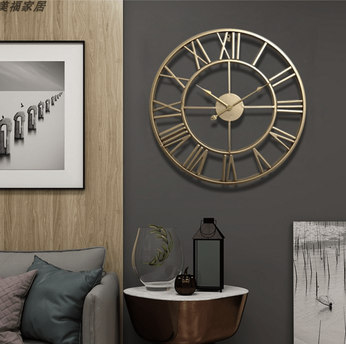 Skelett-Wanduhr aus Schmiedeeisen mit geräuschlosem Uhrwerk