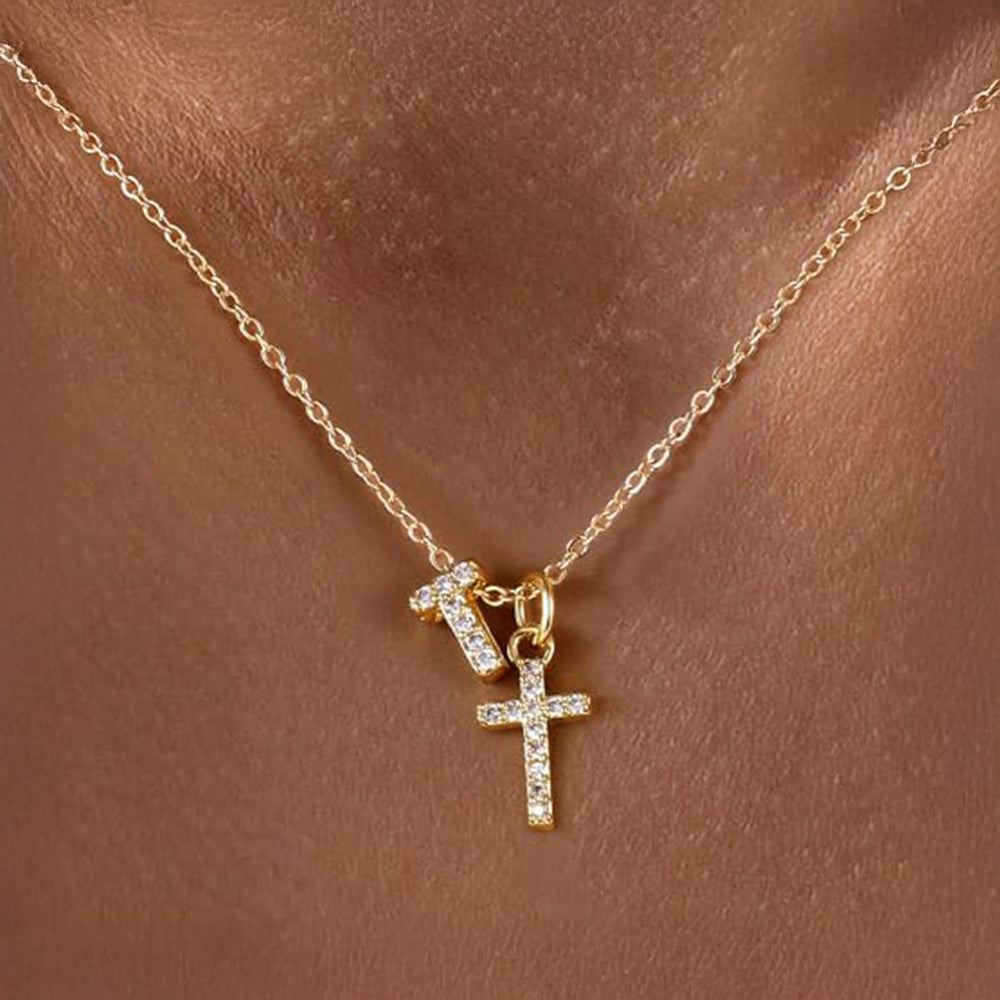 Karnz | Zarte Diamant Initial & Kreuz Halskette
