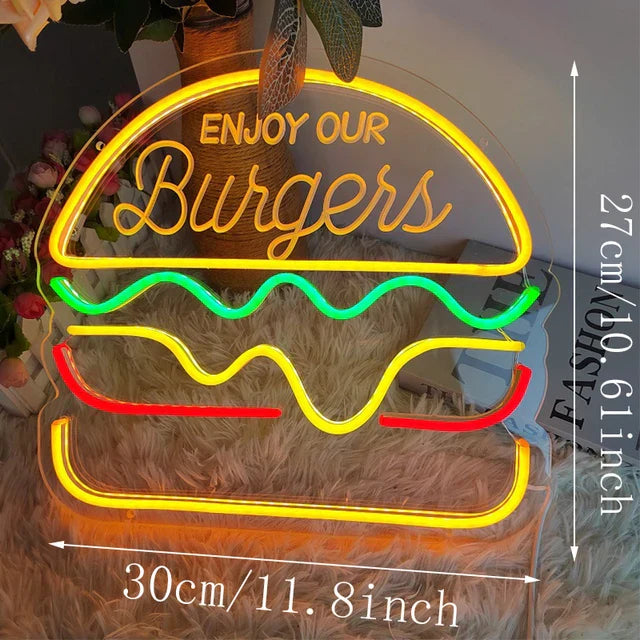 Neon Fast Food Schild – Leuchtendes Tacos Design, LED Nachtlicht für Restaurants und Küchen | Karnz