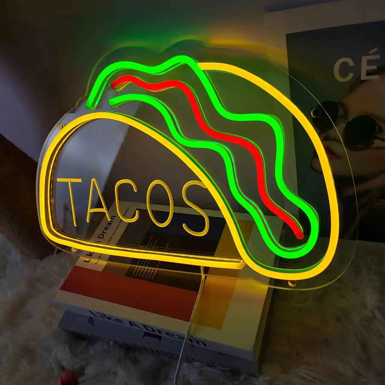 Neon Fast Food Schild – Leuchtendes Tacos Design, LED Nachtlicht für Restaurants und Küchen | Karnz