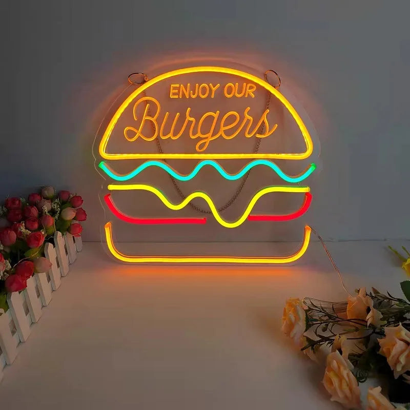 Neon Fast Food Schild – Leuchtendes Tacos Design, LED Nachtlicht für Restaurants und Küchen | Karnz