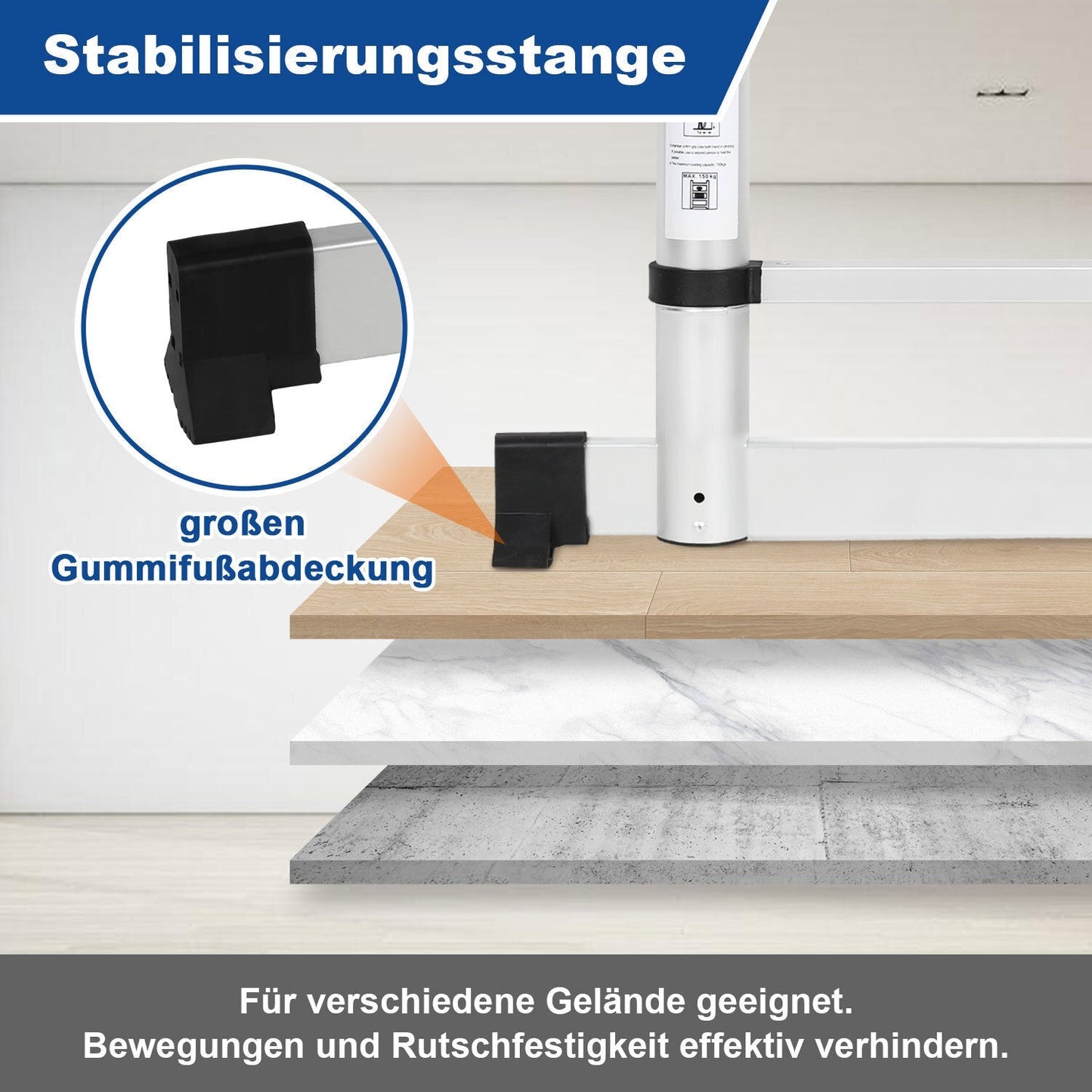 Teleskopleiter mit 2 Abnehmbarem Haken mit Stabilisator | Karnz