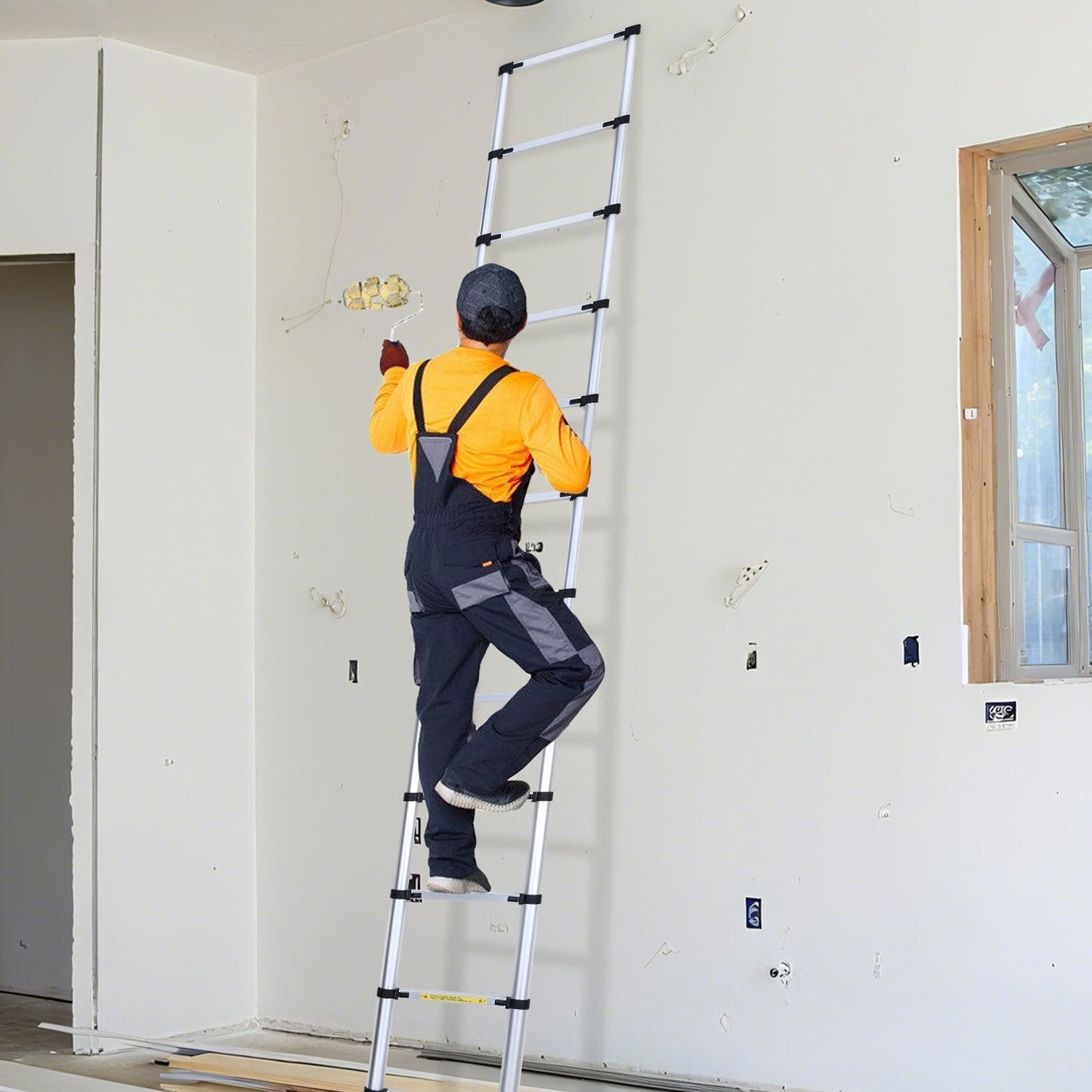 Teleskopleiter Aluminium Belastbarkeit bis zu 150kg 2.6m-5m mit Stabilisator | Karnz
