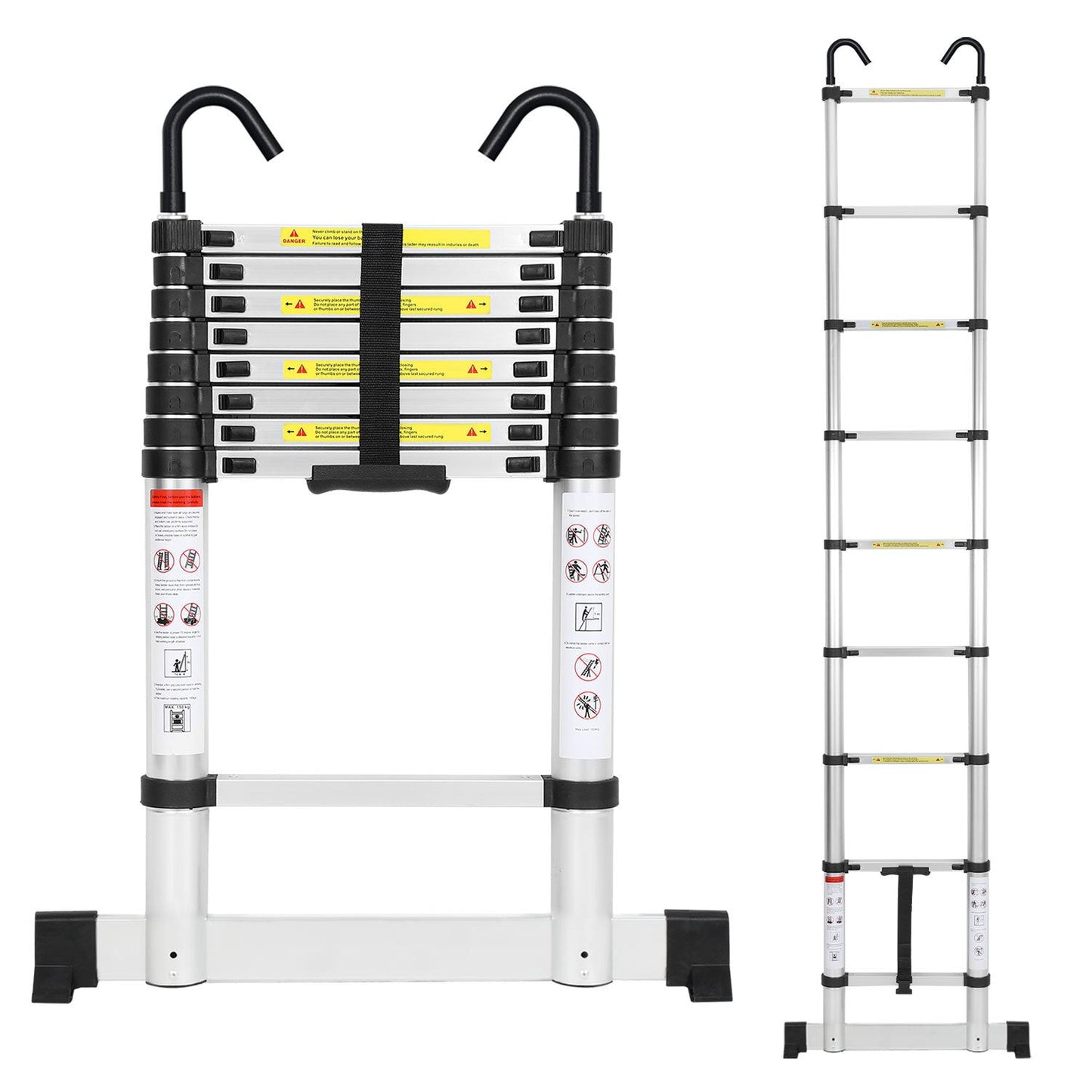 Teleskopleiter mit 2 Abnehmbarem Haken mit Stabilisator | Karnz