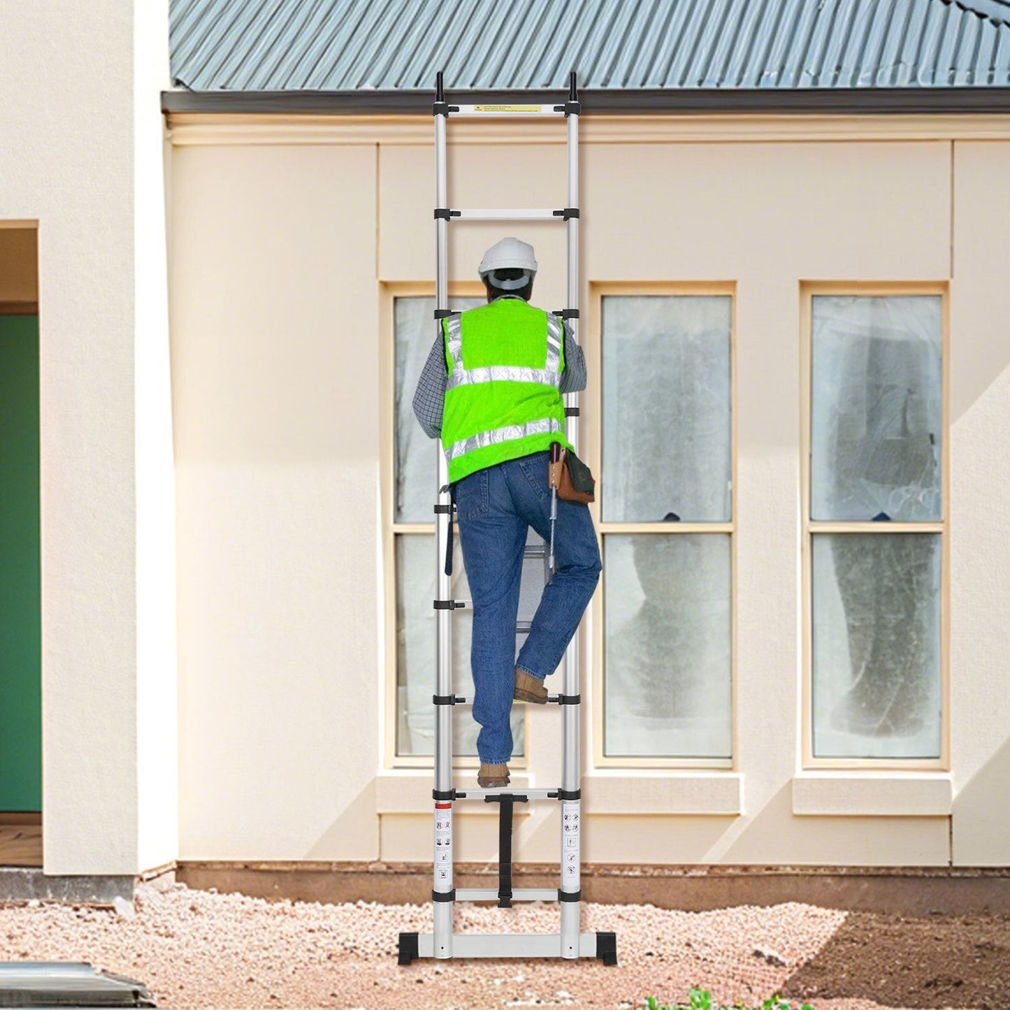 Teleskopleiter mit 2 Abnehmbarem Haken mit Stabilisator | Karnz