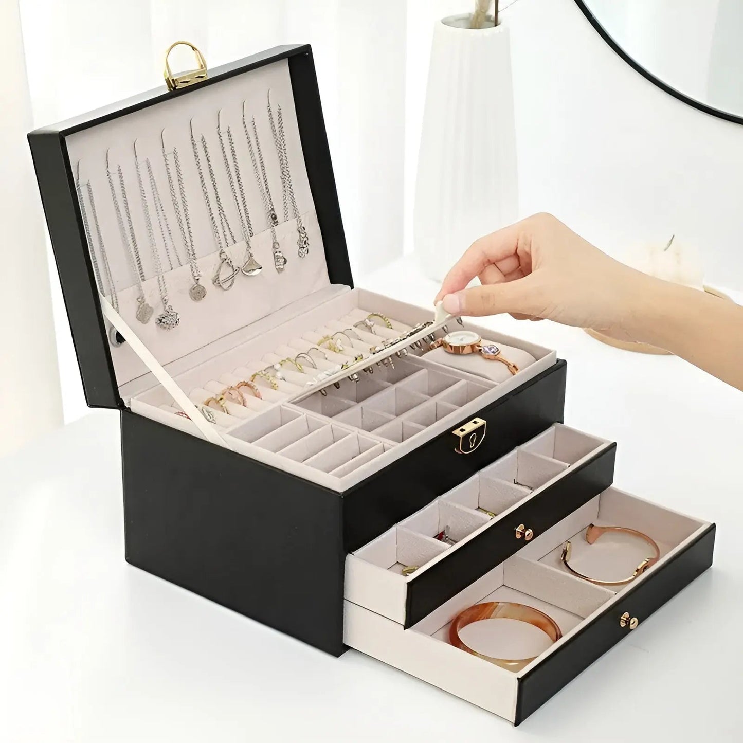 EleganceBox Luxus Schmuckbox – Mehrere Aufbewahrungsbox für Schmuck | Karnz