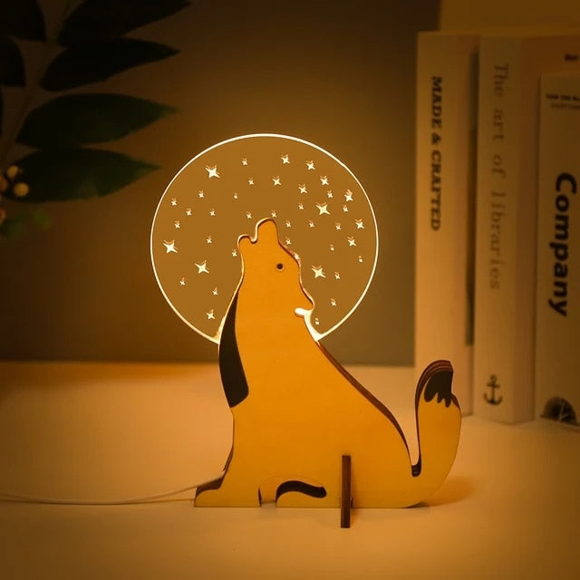Tiere Led Nachtlicht Holz Acryl Tisch Usb Lichter