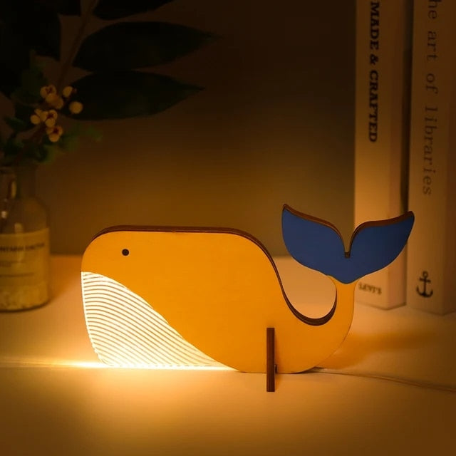 Tiere Led Nachtlicht Holz Acryl Tisch Usb Lichter