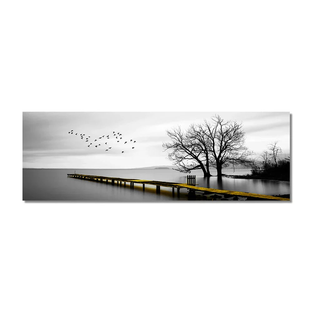Ruhiger See Pier Breitformat Landschaft Wandkunst Feine Leinwanddrucke Schwarz Weiß Bilder Von Ruhe Für Über Dem Sofa Bild Für Über Dem Bett
