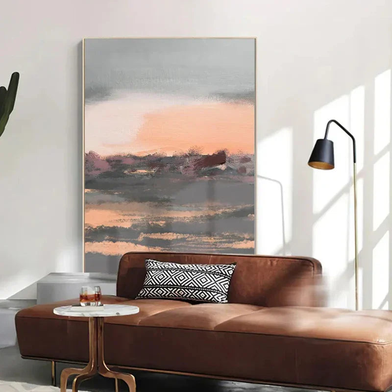 Beruhigendes Pfirsichgrau Abstrakte Landschaft Leinwanddruck Wandkunst Für Das Wohnzimmer - Moderne Wandkunst Für Zeitgenössische Interieurs