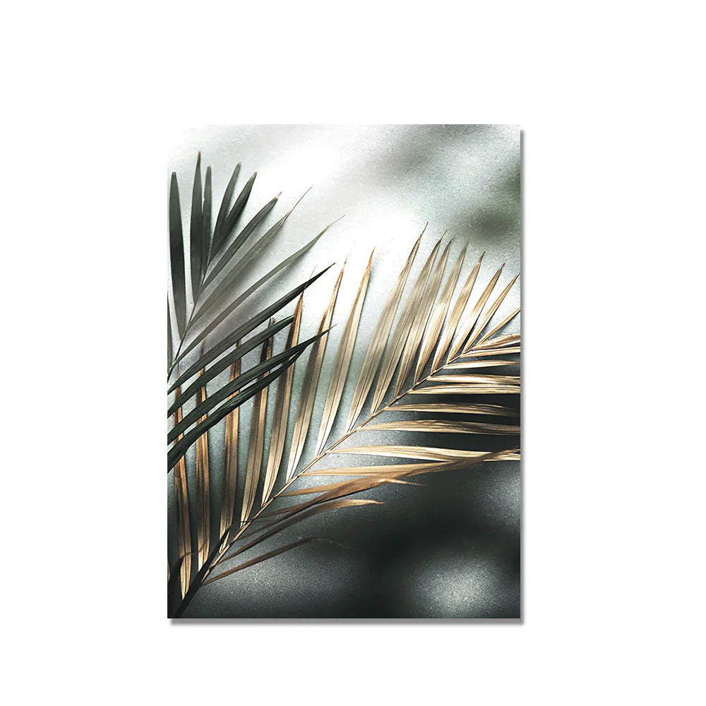 Tropisches Grün Goldene Palmblätter Wandkunst Fine Art Leinwanddrucke Moderne Botanik Poster Bilder Für Wohnzimmer Esszimmer Dekor