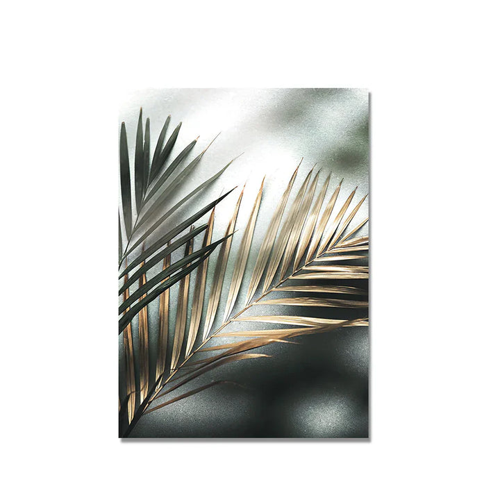 Tropisches Grün Goldene Palmblätter Wandkunst Fine Art Leinwanddrucke Moderne Botanik Poster Bilder Für Wohnzimmer Esszimmer Dekor