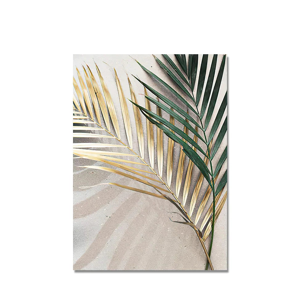 Tropisches Grün Goldene Palmblätter Wandkunst Fine Art Leinwanddrucke Moderne Botanik Poster Bilder Für Wohnzimmer Esszimmer Dekor