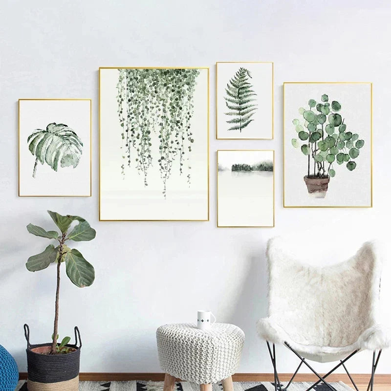 Tropische grüne Blätter Monstera-Farn-Palme Wandkunst feine Kunst Leinwanddruck Aquarellplakate Bilder für das Wohnzimmer nordische Wohnkultur