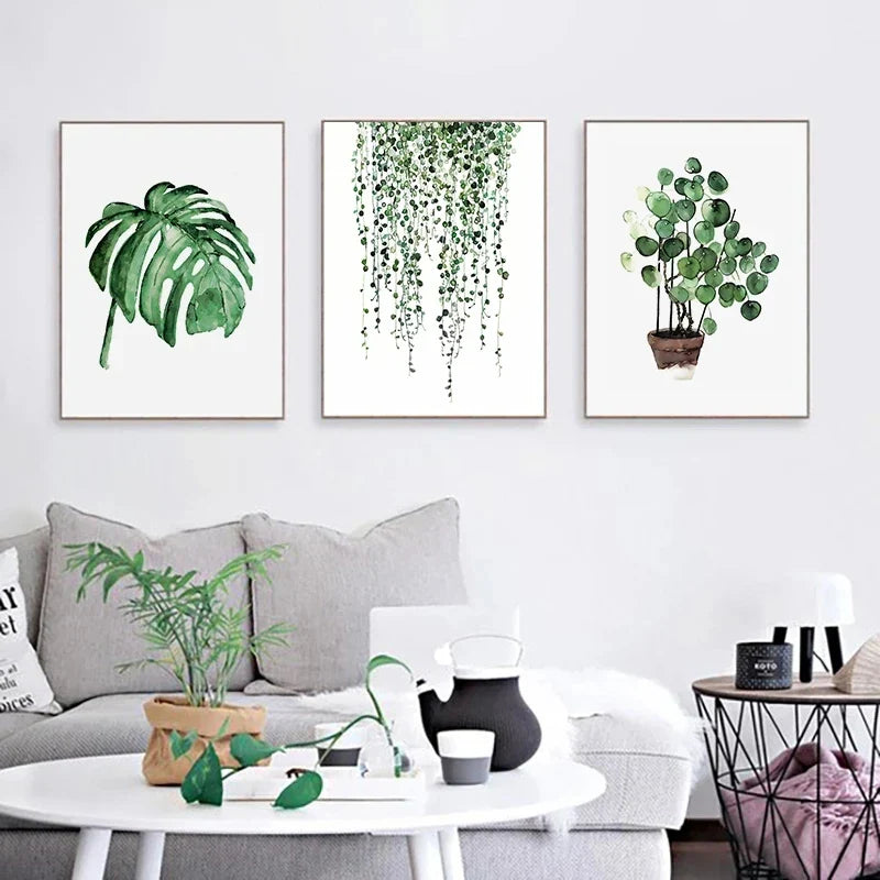 Tropische grüne Blätter Monstera-Farn-Palme Wandkunst feine Kunst Leinwanddruck Aquarellplakate Bilder für das Wohnzimmer nordische Wohnkultur