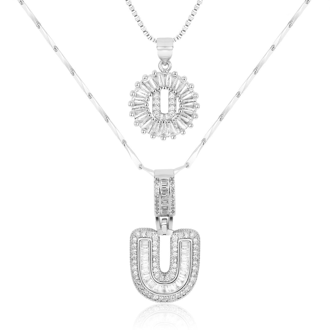Karnz | 2pc 14k Diamant Buchstaben Initialen Halsketten