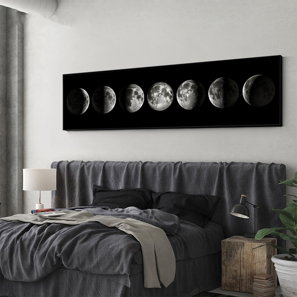Mondphasen Breitformat Schwarz Weiß Wandkunst Leinwanddrucke Bilder Für Schlafzimmer Über Dem Bett Wohnzimmer Dekoration | Karnz