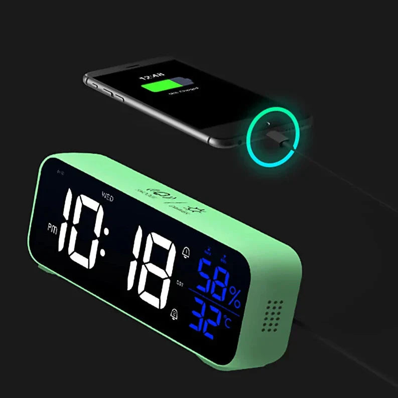 Multifunktionaler Musikalischer LED-Bürowecker mit Alarmfunktion, Temperatur- und Feuchtigkeitsanzeige – Digitaluhr für Schreibtisch und Schlafzimmer | Karnz