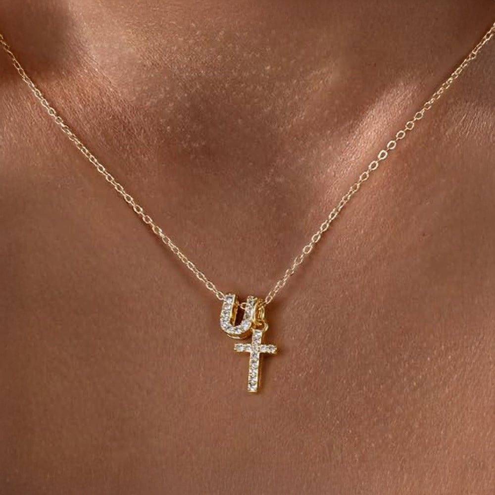 Karnz | Zarte Diamant Initial & Kreuz Halskette