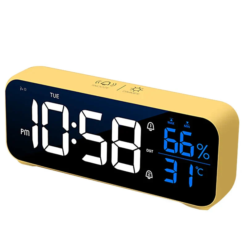 Multifunktionaler Musikalischer LED-Bürowecker mit Alarmfunktion, Temperatur- und Feuchtigkeitsanzeige – Digitaluhr für Schreibtisch und Schlafzimmer | Karnz
