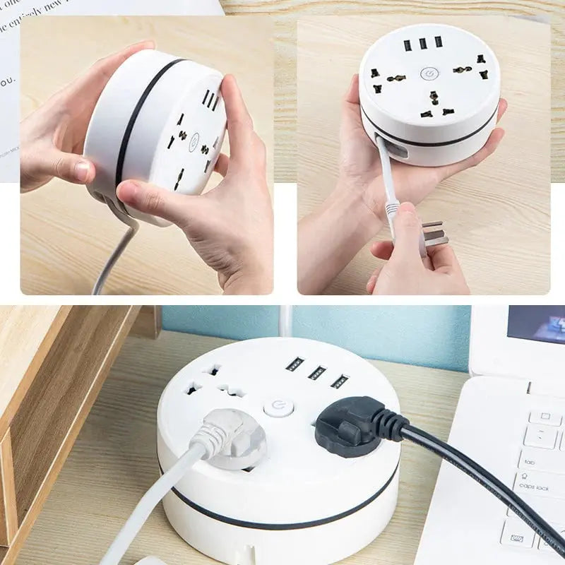 Universelle Steckdosenleiste mit ausziehbarem Kabel & USB-Ports