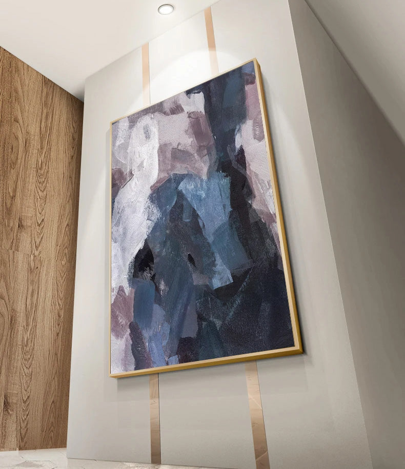 Blau Mauve lila abstrakte Farbblock Wandkunst feine Kunstleinwanddrucke Bilder für luxuriöse Wohnung Wohnzimmer Esszimmer Eingang Empfang Foyer Dekor | Karnz