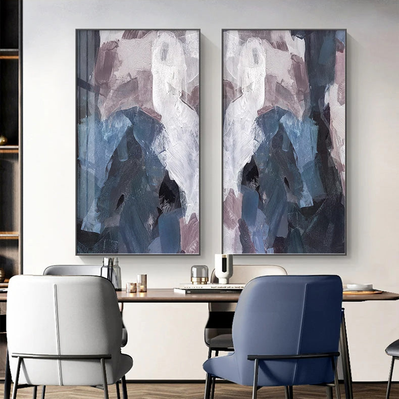 Blau Mauve lila abstrakte Farbblock Wandkunst feine Kunstleinwanddrucke Bilder für luxuriöse Wohnung Wohnzimmer Esszimmer Eingang Empfang Foyer Dekor | Karnz