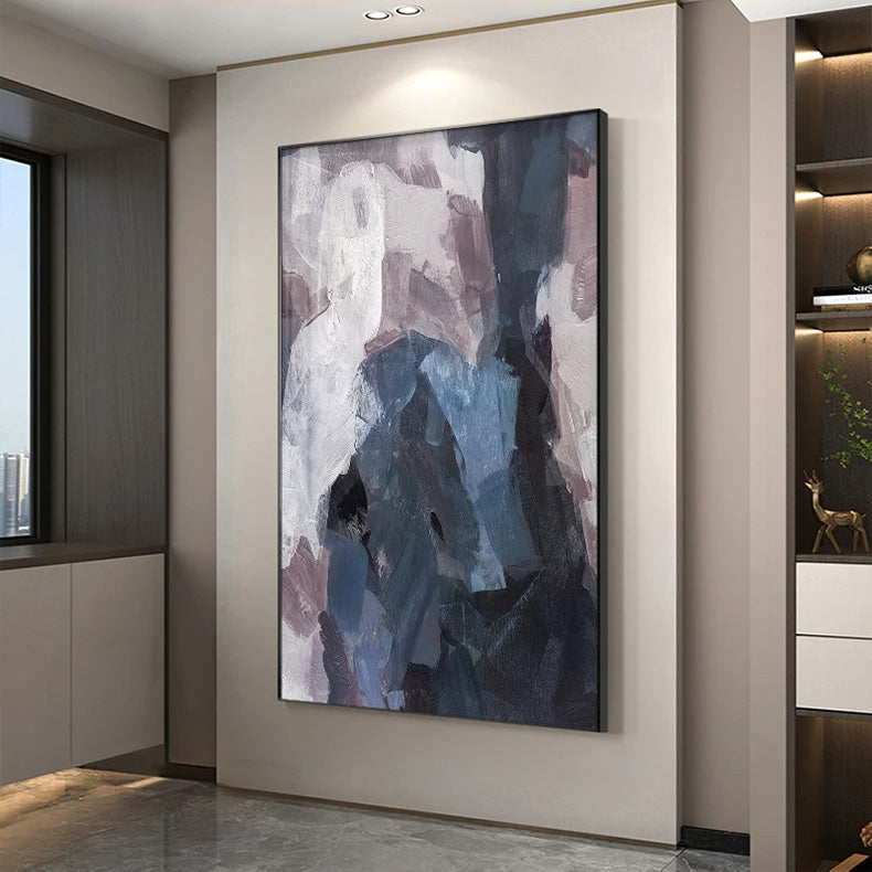 Blau Mauve lila abstrakte Farbblock Wandkunst feine Kunstleinwanddrucke Bilder für luxuriöse Wohnung Wohnzimmer Esszimmer Eingang Empfang Foyer Dekor | Karnz