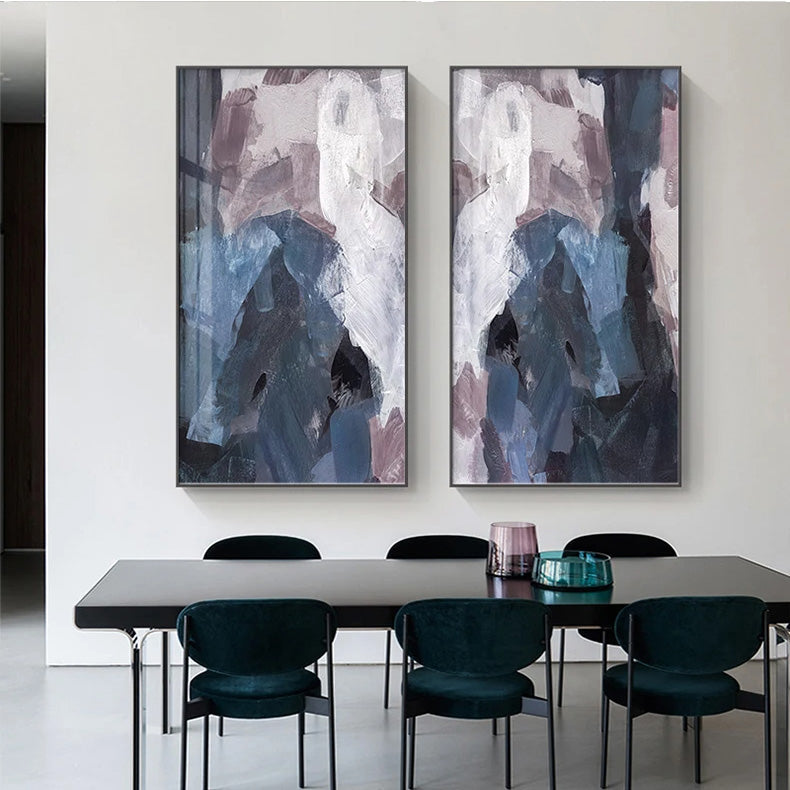 Blau Mauve lila abstrakte Farbblock Wandkunst feine Kunstleinwanddrucke Bilder für luxuriöse Wohnung Wohnzimmer Esszimmer Eingang Empfang Foyer Dekor | Karnz
