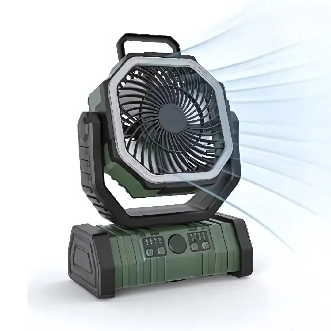 PowerBreeze Campingventilator mit LED & Powerbank – 20000mAh, drehbar & wiederaufladbar | Karnz