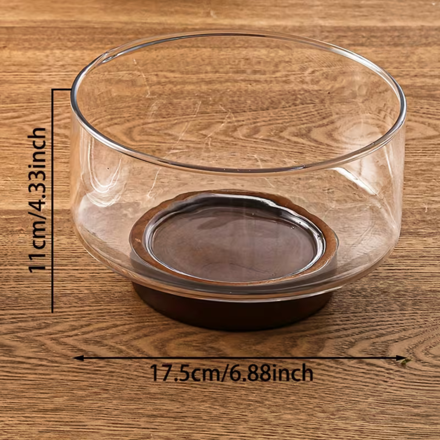 Glas-Schale mit Holzsockel – Elegant und dekorativ | Perfekt für Obst, Snacks und Salate in der Küche
