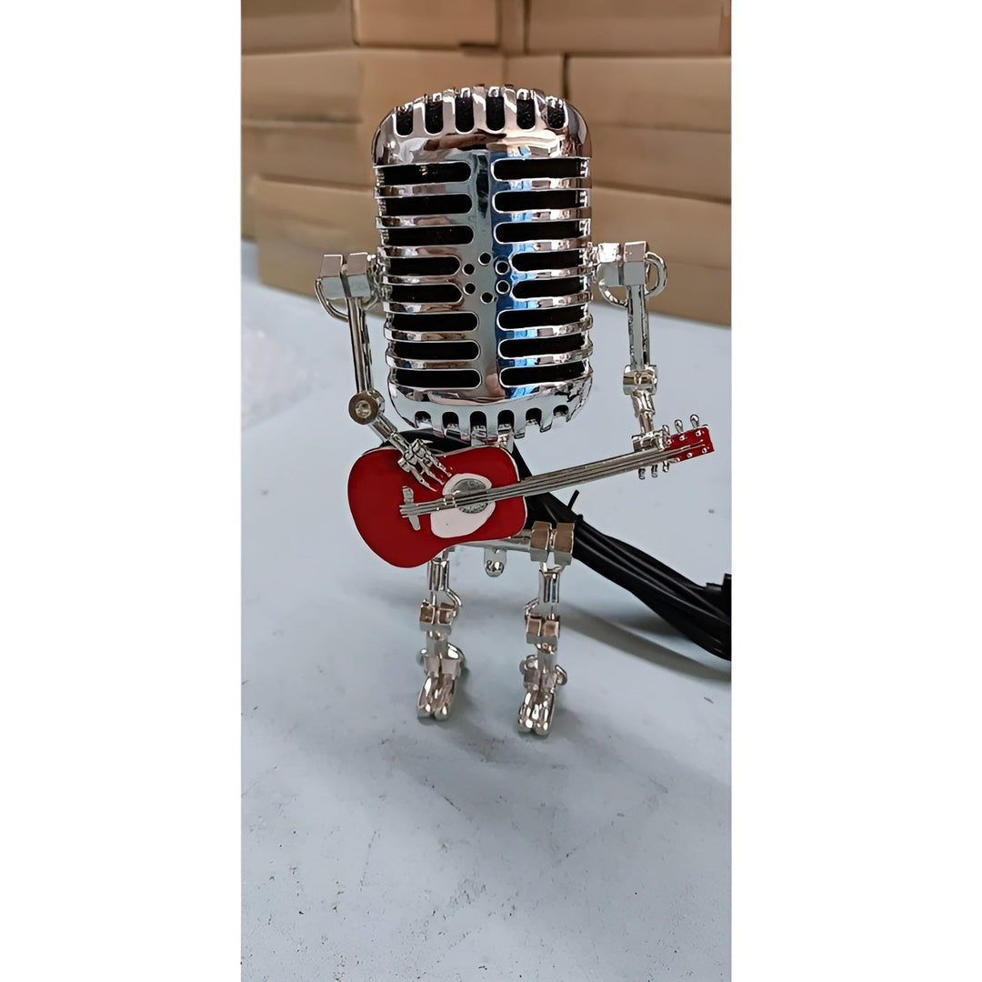 Roboterlampe mit Gitarre – LED-Deko im Vintage-Stil für den Schreibtisch