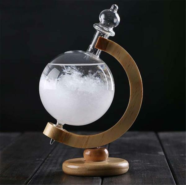 Karnz | Sturmglas Wettervorhersage Flasche Kristall Schreibtisch Barometer mit Holzfuß