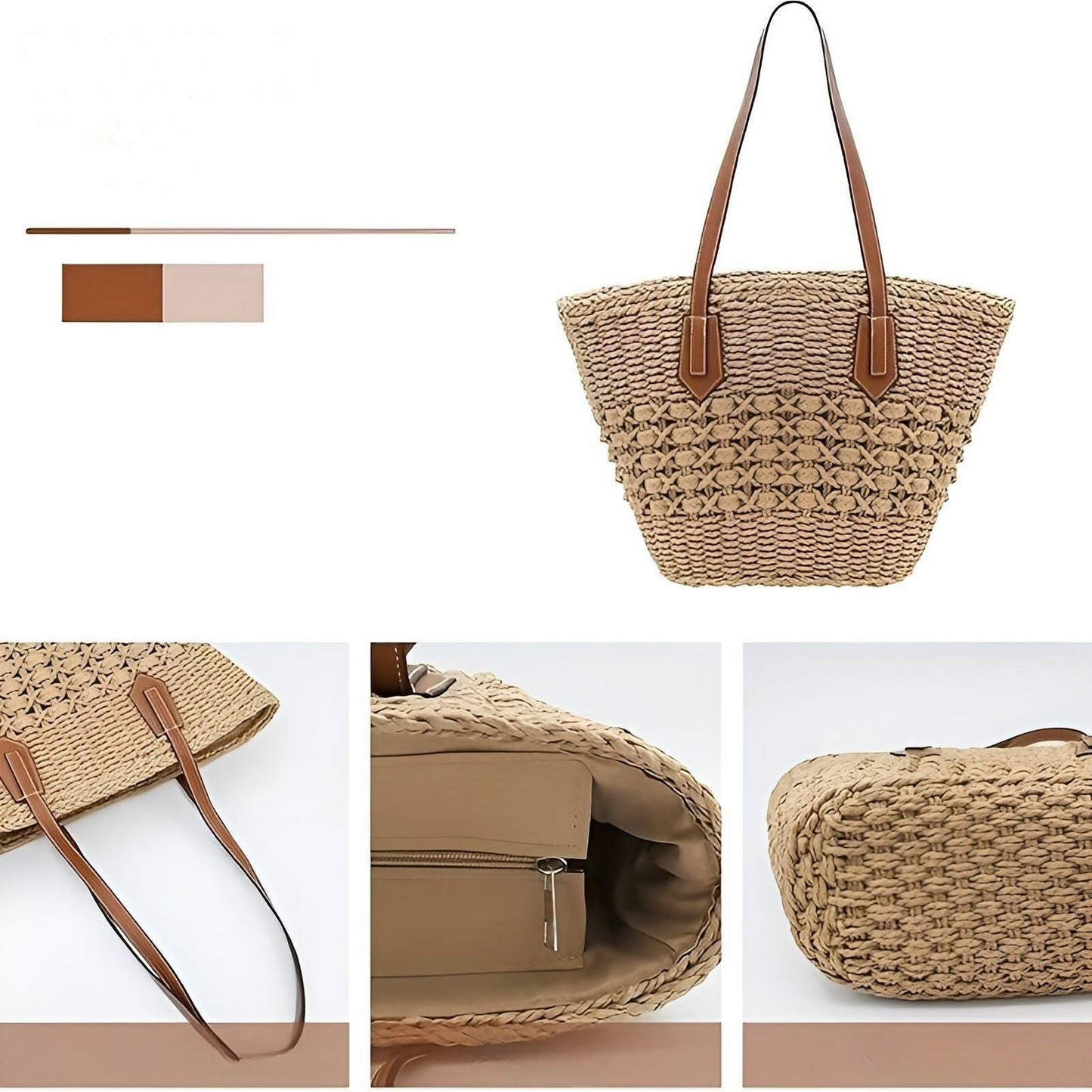 Strandtasche aus Stroh – Großes Fassungsvermögen & leicht | Ideal zum Shoppen und für den Urlaub