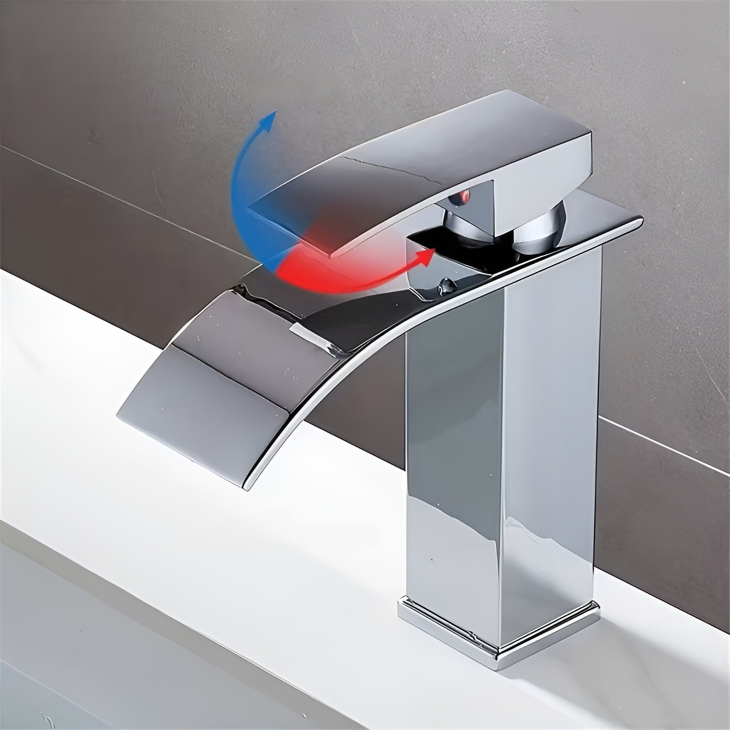 Edelstahl-Waschtischarmatur – Wasserfallauslauf mit Warm- und Kaltwasser | Einloch-Mischbatterie im Karnzack-Design für das Badezimmer