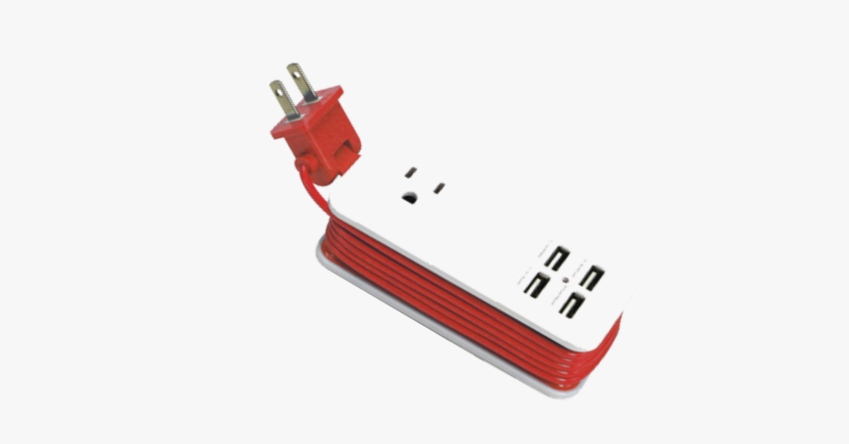 Tragbare Ladestation mit 4 USB-Anschlüssen – Universalsteckdose und 1,5 m langem Kabel – Ideal für Reisen