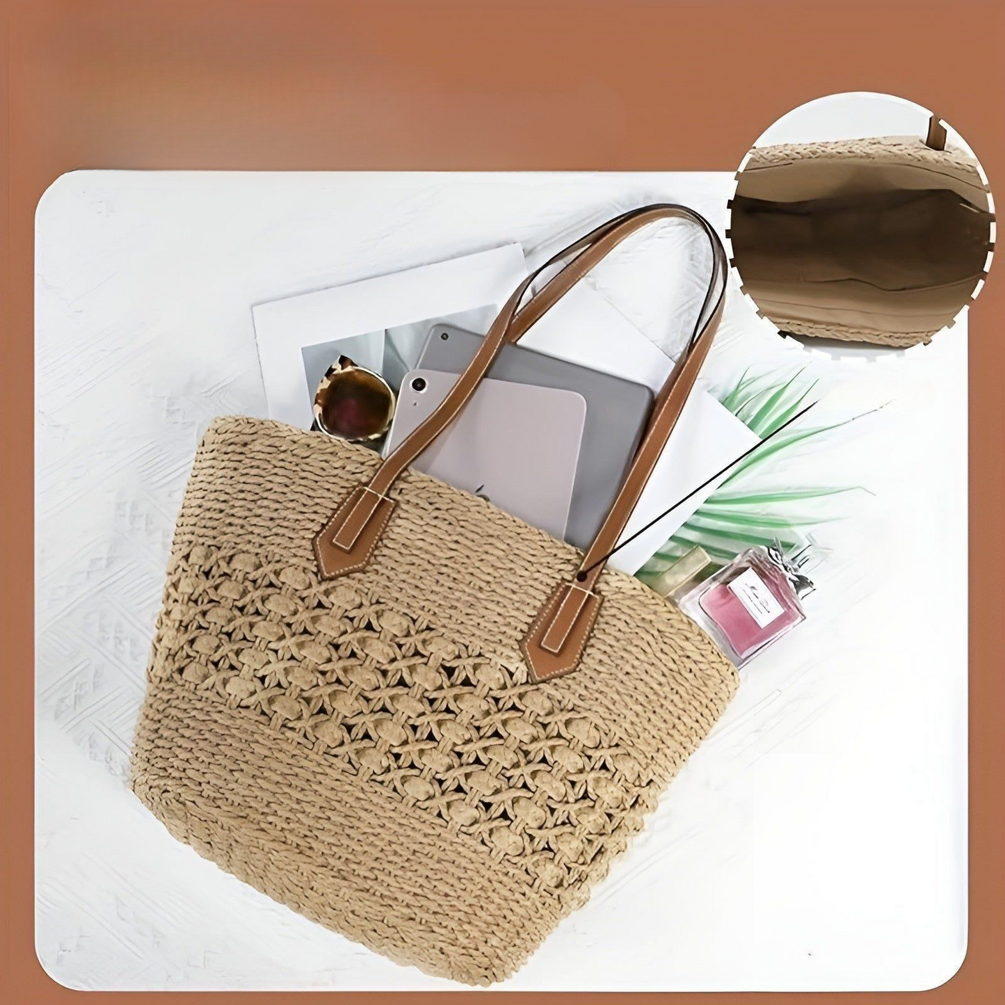 Strandtasche aus Stroh – Großes Fassungsvermögen & leicht | Ideal zum Shoppen und für den Urlaub