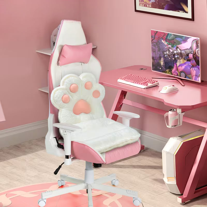 L-förmiges Katzenpfotenkissen – kuschelig und weich | Flauschiges Sitzkissen für Gaming-Stühle und Sofas