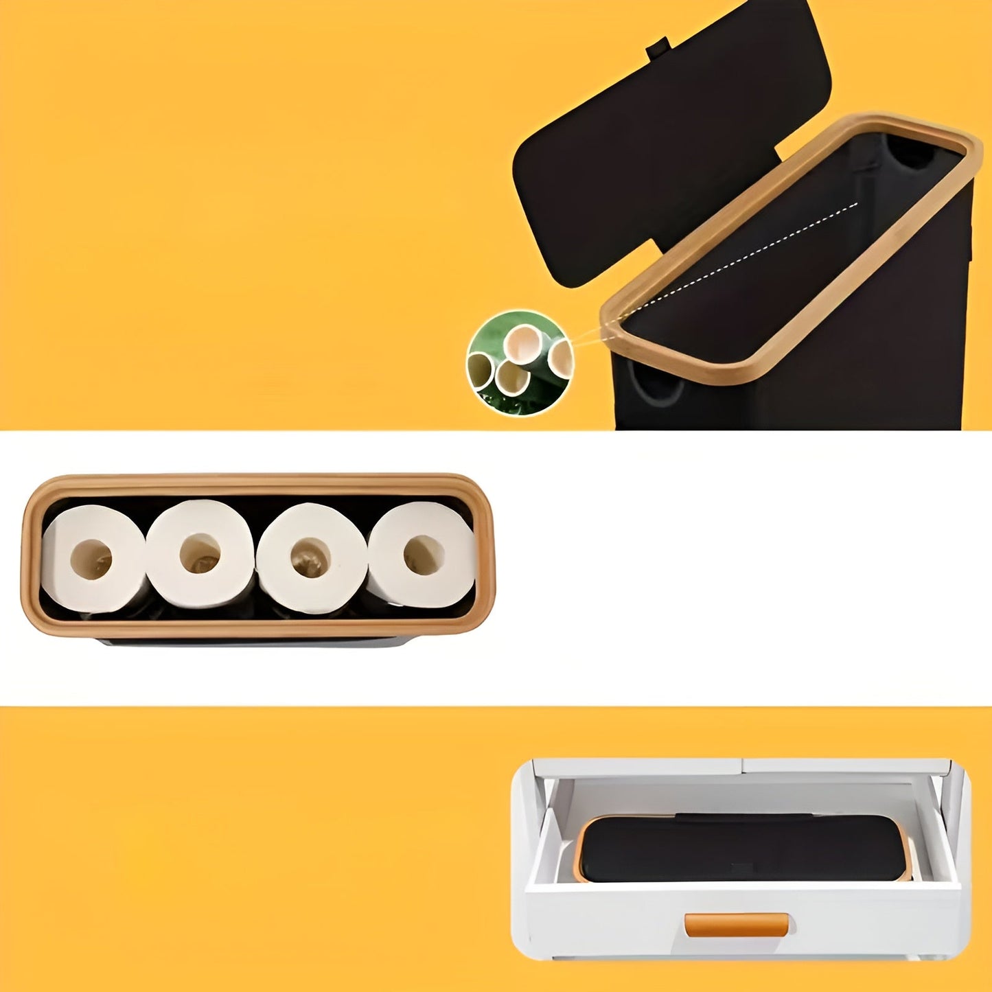 Großer Toilettenpapierhalter mit Deckel – platzsparend und faltbar | Holzrahmen für Bad und WC