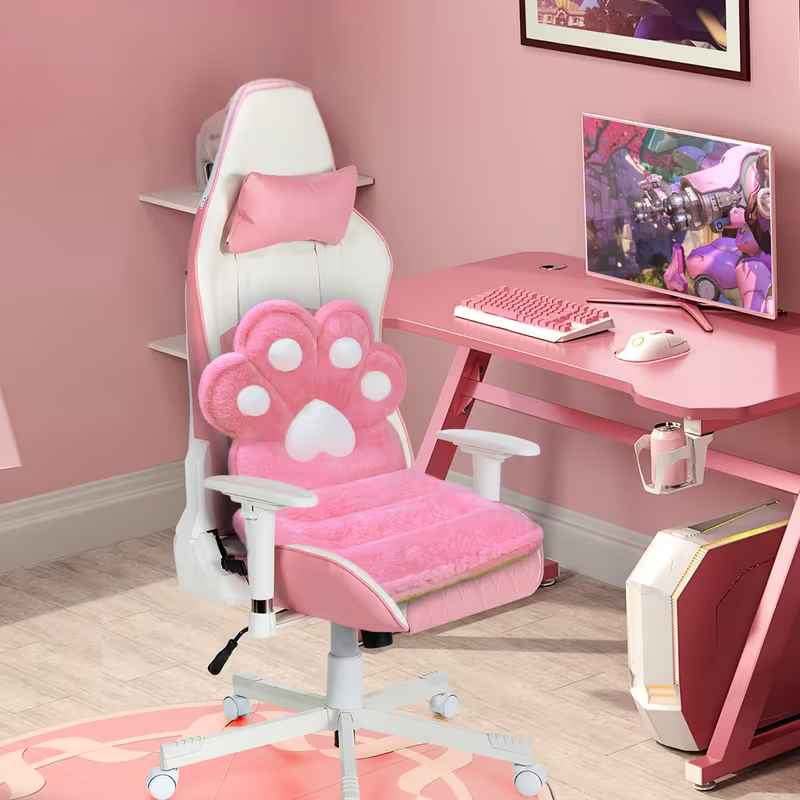 L-förmiges Katzenpfotenkissen – kuschelig und weich | Flauschiges Sitzkissen für Gaming-Stühle und Sofas