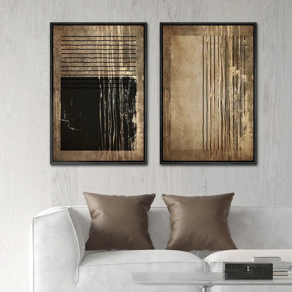 Urban Vintage Golden Brown Black Abstract Wall Art Fine Art Canvas Prints Bilder Für Modernes Apartment Wohnzimmer Esszimmer Home Office Dekor