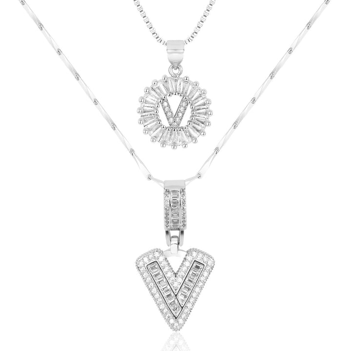 Karnz | 2pc 14k Diamant Buchstaben Initialen Halsketten
