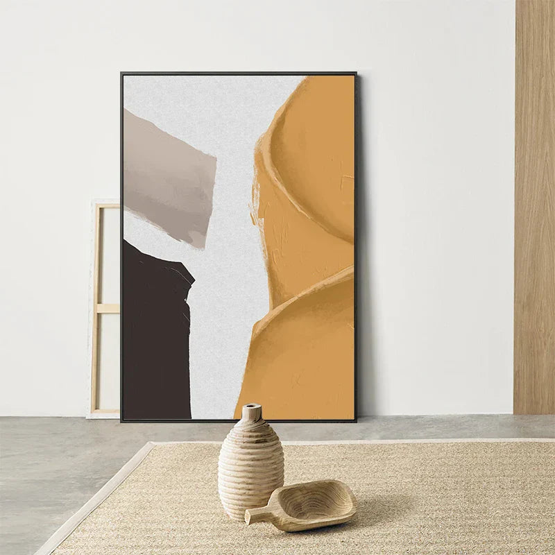 Vibrant Abstract Geometric Wall Art Fine Art Canvas Print - Senfgelb, Beige, Weiß, Schwarz - Minimalistische Moderne Wandkunst für Zeitgenössische Innenräume