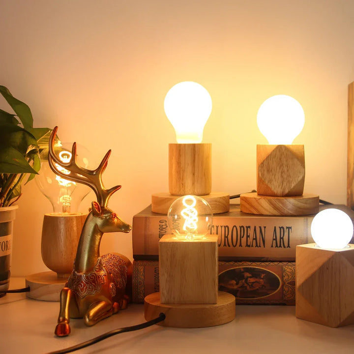 Retro Holz Tischlampe mit Lichterkugel – Dekorative Beleuchtung für Zuhause | Karnz